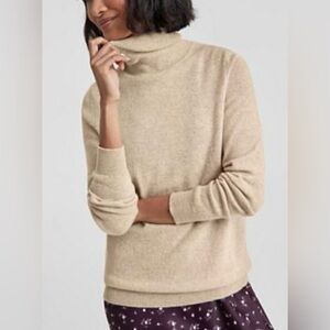 LAND’S END cashmere turtleneck long sleeve classic sweater tan FLAWED size L